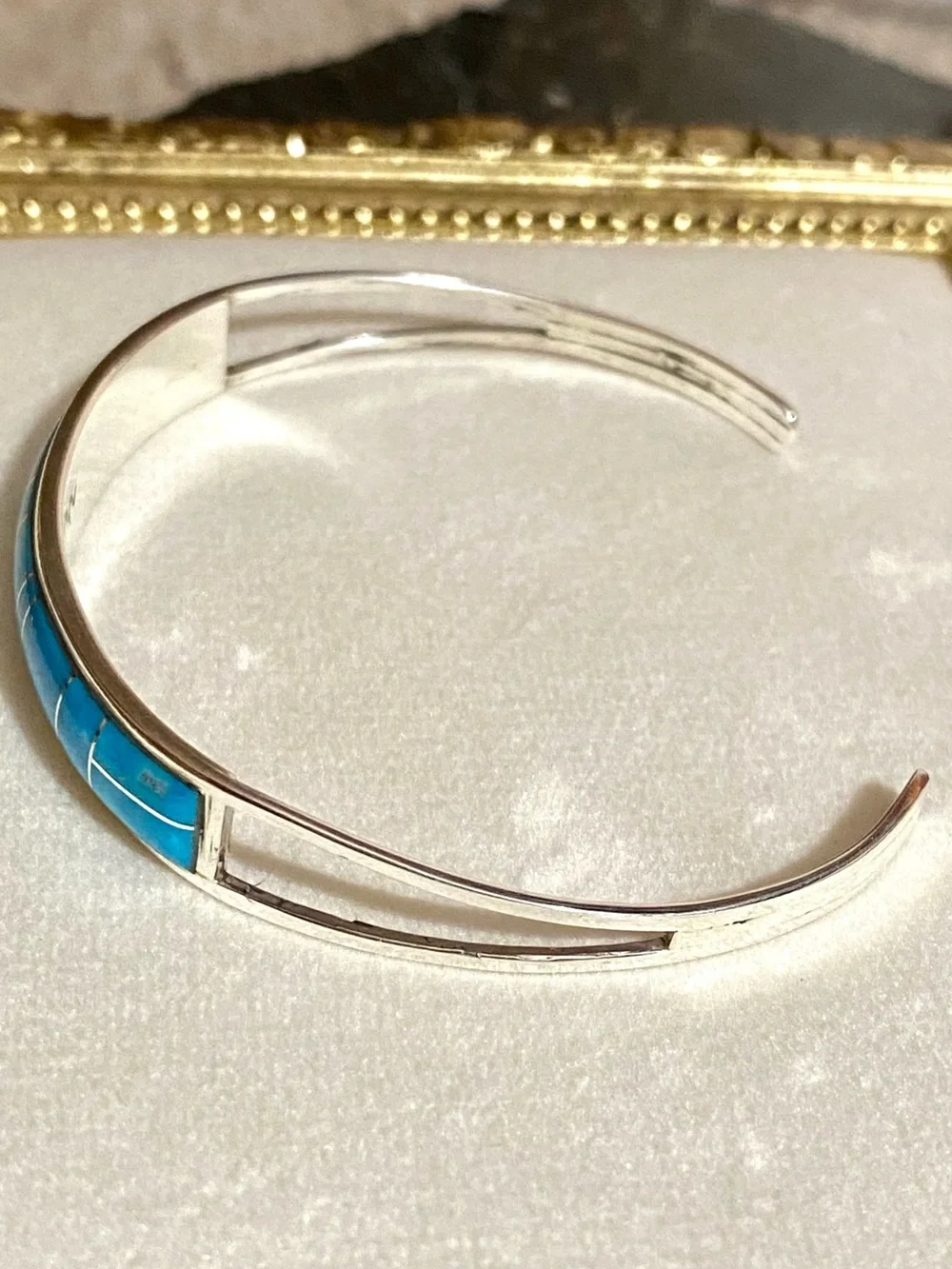 Sterling Silver Sleeping Beauty Turquoise Inlay Cuff Bracelet